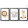 Kit 3 Quadros Decorativos - Safari Aquarela Baby Cor da Armação:branca - 4