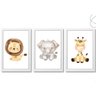 Kit 3 Quadros Decorativos - Safari Aquarela Baby Cor da Armação:branca - 1