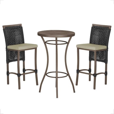 Mesa Bistrô e 2 Banquetas Roma Marrom Corda Estofado 7 Trama Preto