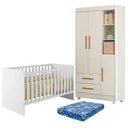Ver imagem 1 de Berço Nacional Life 2186 com Guarda Roupa Flocos Branco Acetinado Colchão Ortobom - Tigus