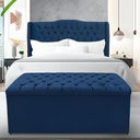 Ver imagem 1 de Kit Cabeceira e Calçadeira Baú Dubai Casal 140 Cm - Veludo Azul