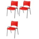 Ver imagem 2 de Cadeira Iso Base Cinza Escola, Escritório - Vermelho Kit 3 Un