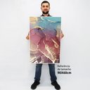 Ver imagem 2 de Quadro Decorativo em Canvas Abstrato Mármore Rosa e Azul Perolado TaColado Moldura Flutuante 4,5cm M