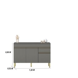 Kit Balcão de Pia com Tampo e Aereo 120 Cm 6 Portas 1 Gaveta Line - Gris/gris/cp-freijó - 2