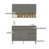 Kit Balcão de Pia com Tampo e Aereo 120 Cm 6 Portas 1 Gaveta Line - Gris/gris/cp-freijó - 5