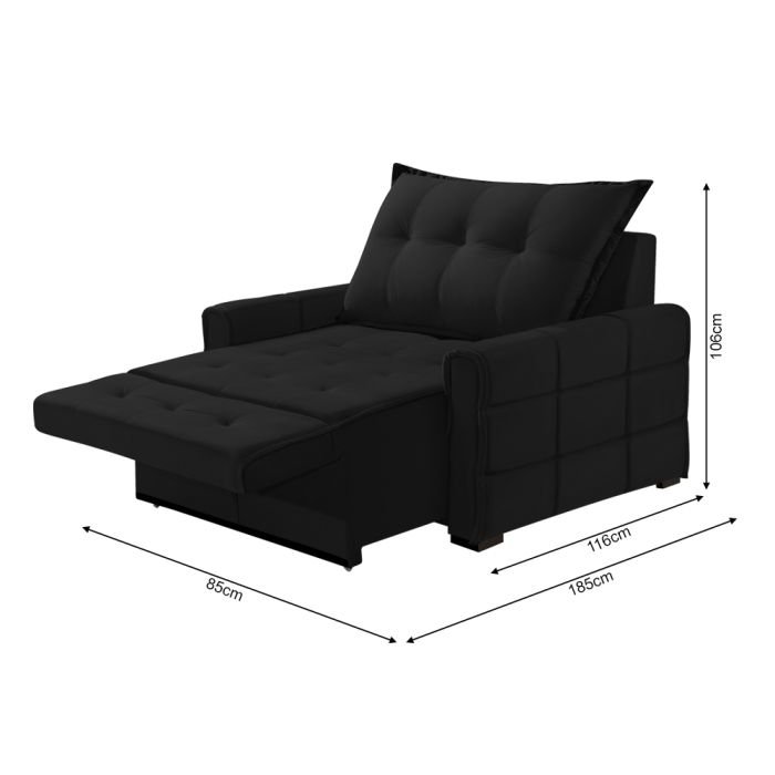 Poltrona do Papai Retratil e Reclinavel Dubai 85cm Veludo Preto - Fortbello Estofados - 4