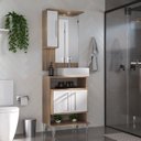 Ver imagem 1 de Conjunto De Banheiro Gabinete 2 Portas Com Cuba De Sobrepor Espelheira 1 Porta Com Led Eleganza