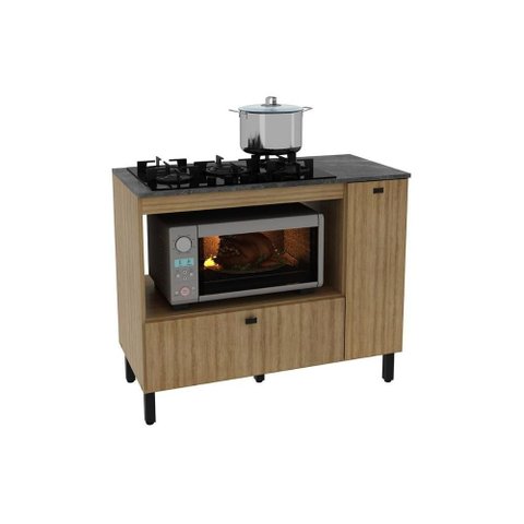 Balcão de Cozinha P/ Cooktop C/ Tampo Bl3316 C/ 2 Portas e 1 Nicho 100cm Amêndoa/marmore Lunar -