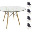Ver imagem 1 de Conjunto Mesa Eames Eiffel Redonda Vidro 90cm + 4 Cadeiras Saarinen Wood - Preta
