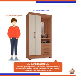 Guarda-roupas Malta 100% Mdf Tuboarte 2 Portas 3 Gavetas 1 Espelho Guarda Roupas Freijó Off White - 4