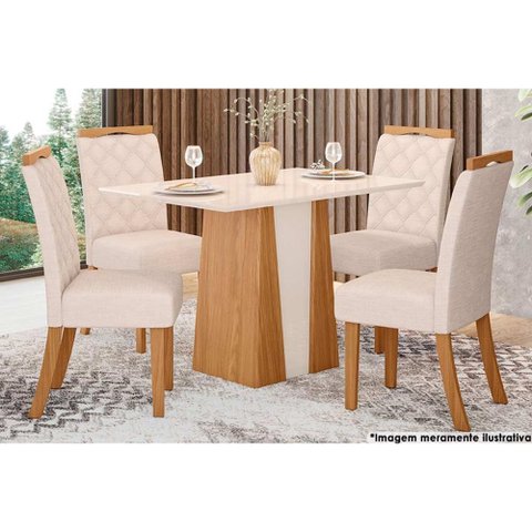 Sala de Jantar Completa Orus Tampo Madeirado C/ Vidro 120x80cm e 4 Cadeiras Bella Nature/veludo
