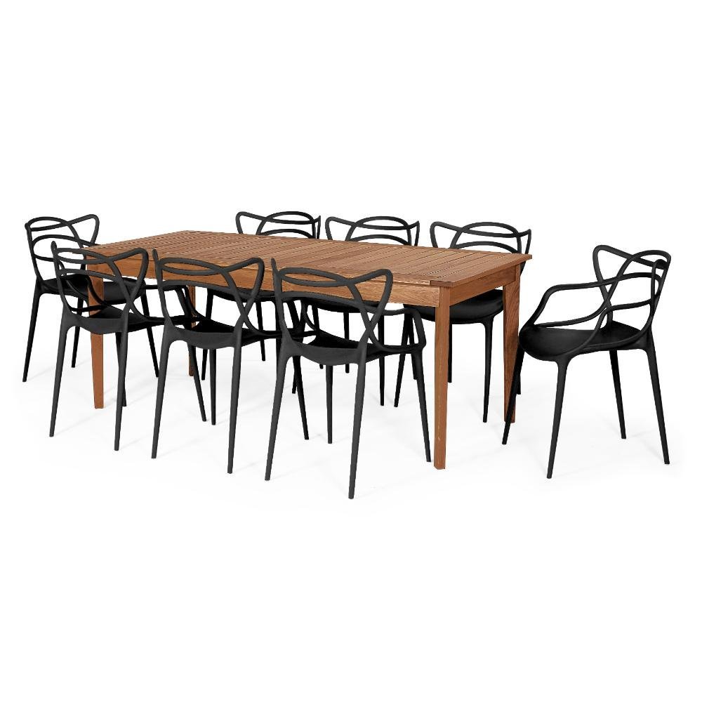 Conjunto Mesa de Jantar Retangular em Madeira Maciça 186cm com 8 Cadeiras Allegra - Preto