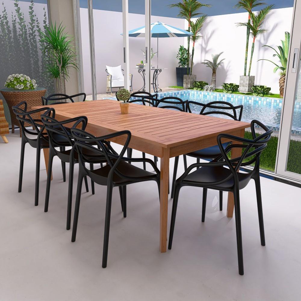 Conjunto Mesa de Jantar Retangular em Madeira Maciça 186cm com 8 Cadeiras Allegra - Preto - 2