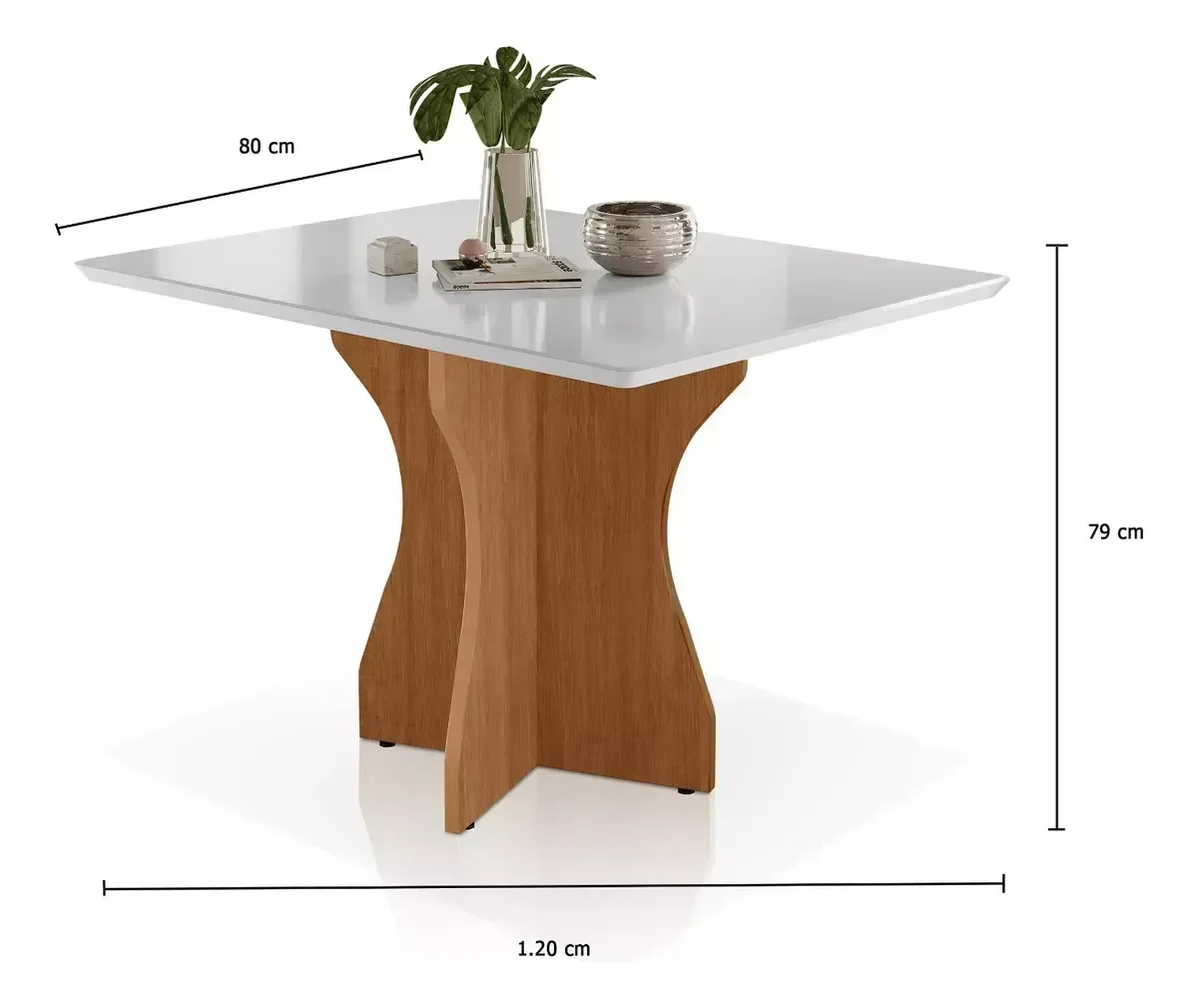 Ver imagem 3 de Mesa de Jantar 4 Lugares Retangular 120x80 Off White Tampo Vidro Base X em Mdf