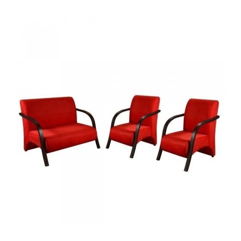 Conjunto Vênus 2 Poltronas de 1 Lugar e 1 de 2 Lugares Braço Madeira D Salla Suede Vermelho