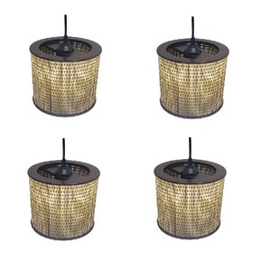Kit 4 Lustre Pendente Moderno Luminária Rustica Bambu Frisos