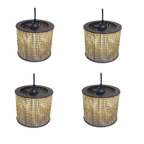 Kit 4 Lustre Pendente Moderno Luminária Rustica Bambu Frisos