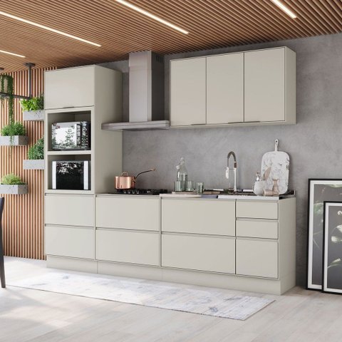 Cozinha Completa Fineze 5 Portas 8 Gavetas 100% MDF Areia Hp - Henn
