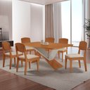 Ver imagem 1 de Mesa de Jantar Yasmin 180 Tampo Mdf Laminado Canto Copo e 6 Cadeiras Copper