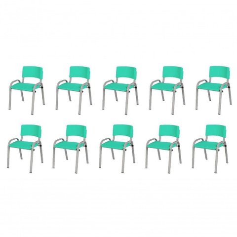 Kit 10 Cadeira Iso Infantil Creche, Base Cinza Verde Água