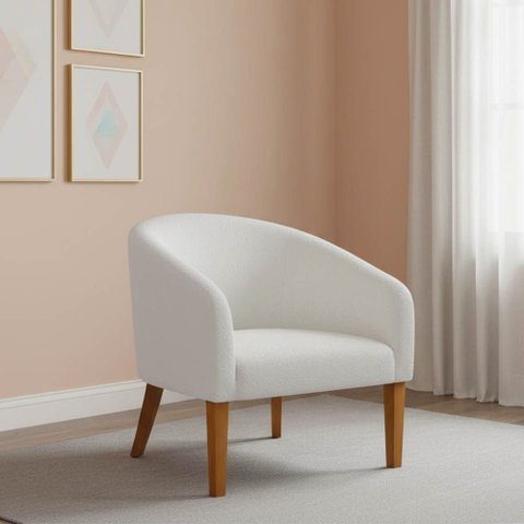 Poltrona Sala Decorativa Stella Pé Madeira Trapézio Castanho Bouclê Off White D03 - D’Rossi