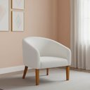 Ver imagem 1 de Poltrona Sala Decorativa Stella Pé Madeira Trapézio Castanho Bouclê Off White D03 - D’Rossi
