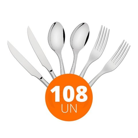 Kit - Jogo de Facas, Garfos e Colheres Luxo Laguna 108 Peças em Aço Inox Itop - Tramontina