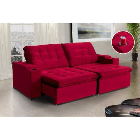 Sofá Londres com Porta Copo 4 Lugares 2,00mt - de Casa Décor Estofados Vermelho