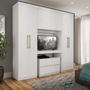 Ver imagem 1 de Guarda Roupa Solteiro 6 Portas Branco C/ Painel De Tv