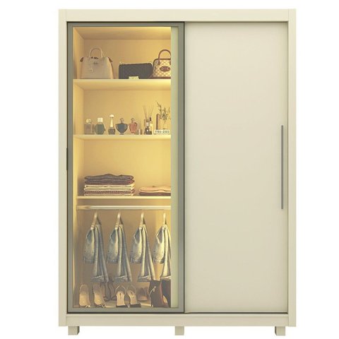 Guarda-Roupa Solteiro 2 Portas com 1 Porta Reflectante com LED com Pés 100% MDF Royale