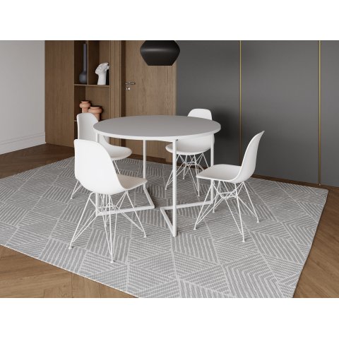 Mesa Industrial Base Ferro Branco em V Tampo 110cm Branco 4 Cadeiras Brancas Ferro Branco