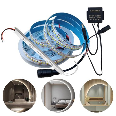 Fita de 240 Led/m 12v 5m + Botão de Toque P/ Espelho + Fonte:branco Quente (3000k)