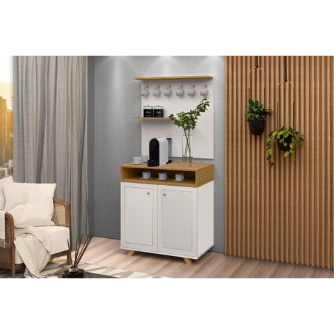 Buffet / Aparador com Painel St para o Cantinho do Café Estilo Retrô com Pés em Madeira 2 Portas com