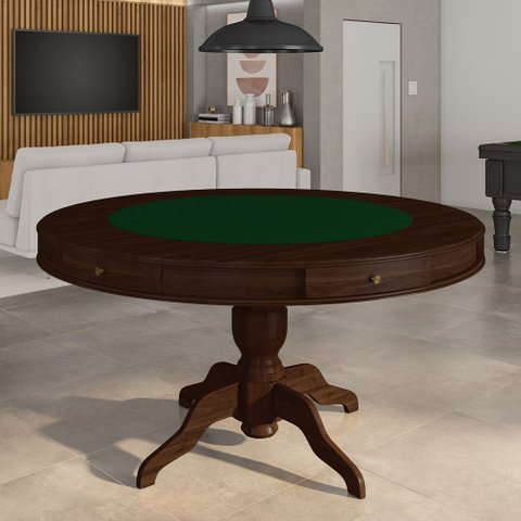 Mesa de Jogos Carteado 6 Lugares Bellagio com Gavetas e Tampo Reversível com Tecido Imbuia/verde G42