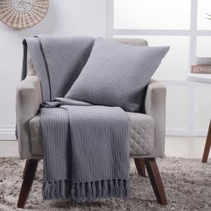 Manta Decorativa para Sofá Boho Favo de Mel Cinza