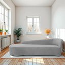 Ver imagem 1 de Recamier Curvo Orgânico 180cm 3 Lugares Lado Esquerdo para Sala de Estar Linho Paris Cinza Claro