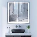 Ver imagem 7 de Espelho Quadrado 60x60 cm Jateado LED 3 Cores Touch Moderno