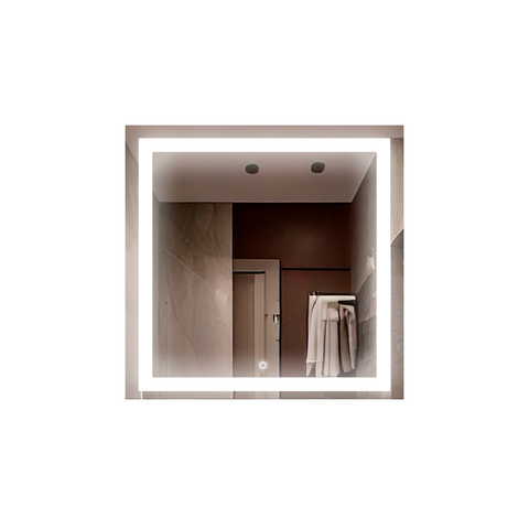 Espelho Quadrado 60x60 cm Jateado LED 3 Cores Touch Moderno