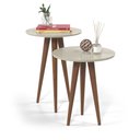 Ver imagem 2 de Kit 2 Mesinha Mesa Lateral Apoio Redondo Pés Palito Quarto Mesa de Cabeceira Slim Off White