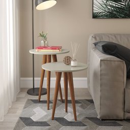 Kit 2 Mesinha Mesa Lateral Apoio Redondo Pés Palito Quarto Mesa de Cabeceira Slim Off White - 1