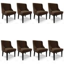 Ver imagem 1 de Kit 8 Cadeiras Estofadas para Sala de Jantar Base Fixa de Madeira Preto Lia Suede Marrom - Ibiza