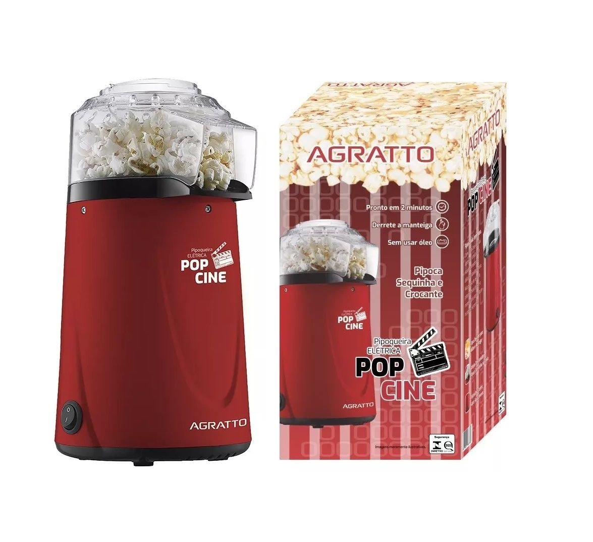 Pipoqueira Elétrica sem Óleo Pop Cine Vermelha Agratto Pp01 220v - 2