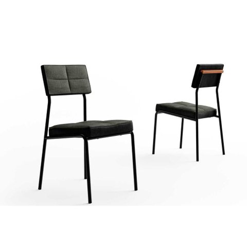 Kit 2 Cadeiras Sala Jantar Neo 1740 Aço 2 Uni Preto/linho Grafite/courano Preto - Carraro