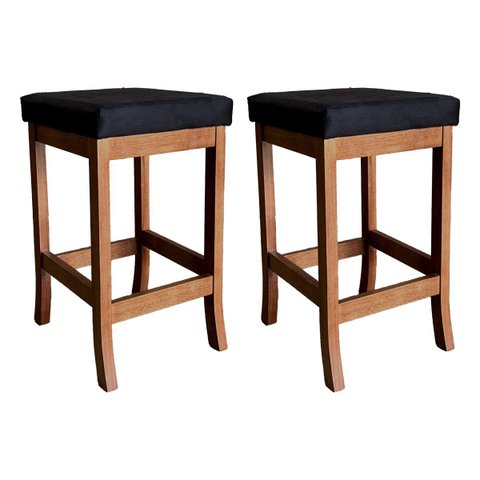 Kit 2 Banquetas Médias Barcelona para Bancada 64 cm Madeira Maciça Suede Preto CCS