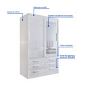 Ver imagem 7 de Guarda-Roupa 2 Portas de Correr com Espelho 6 Gavetas Meridian Gold Branco