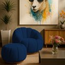 Ver imagem 2 de Poltrona Decoratica Orgânica Fixa com Puff Nuvem Veludo Azul - Loja Sheep