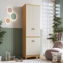 Ver imagem 1 de Armário Multiuso Lilo 4 Portas 4 Prateleiras 100% MDF Off White/Amêndoa - Móveis Peroba