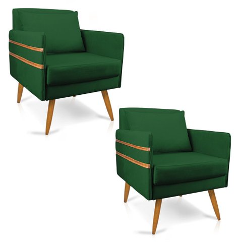 Kit 02 Poltronas Mari Suede Pés Palito Castanho - D’Rossi Verde