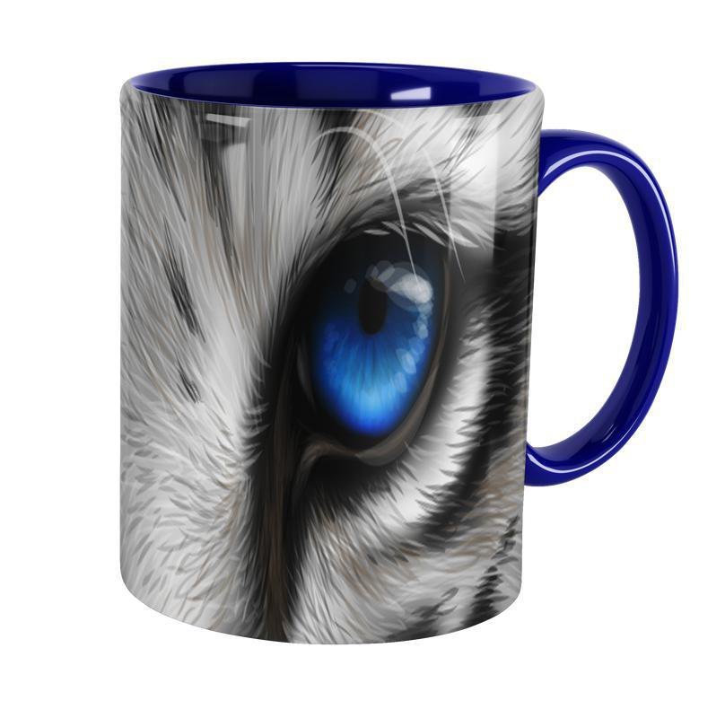 Caneca Olhos De Tigre Branco Interior E Alça Azul - 1