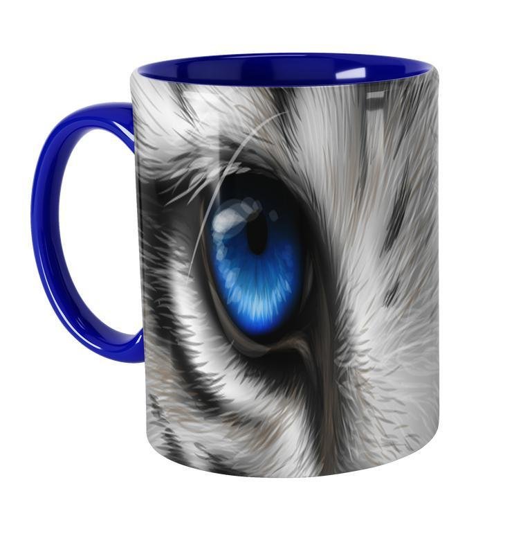 Caneca Olhos De Tigre Branco Interior E Alça Azul - 2